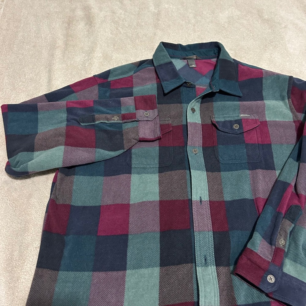 Eddie Bauer Fleece Shirt Mens 2XL Multicolor Plaid Long Sleeve Button Down new